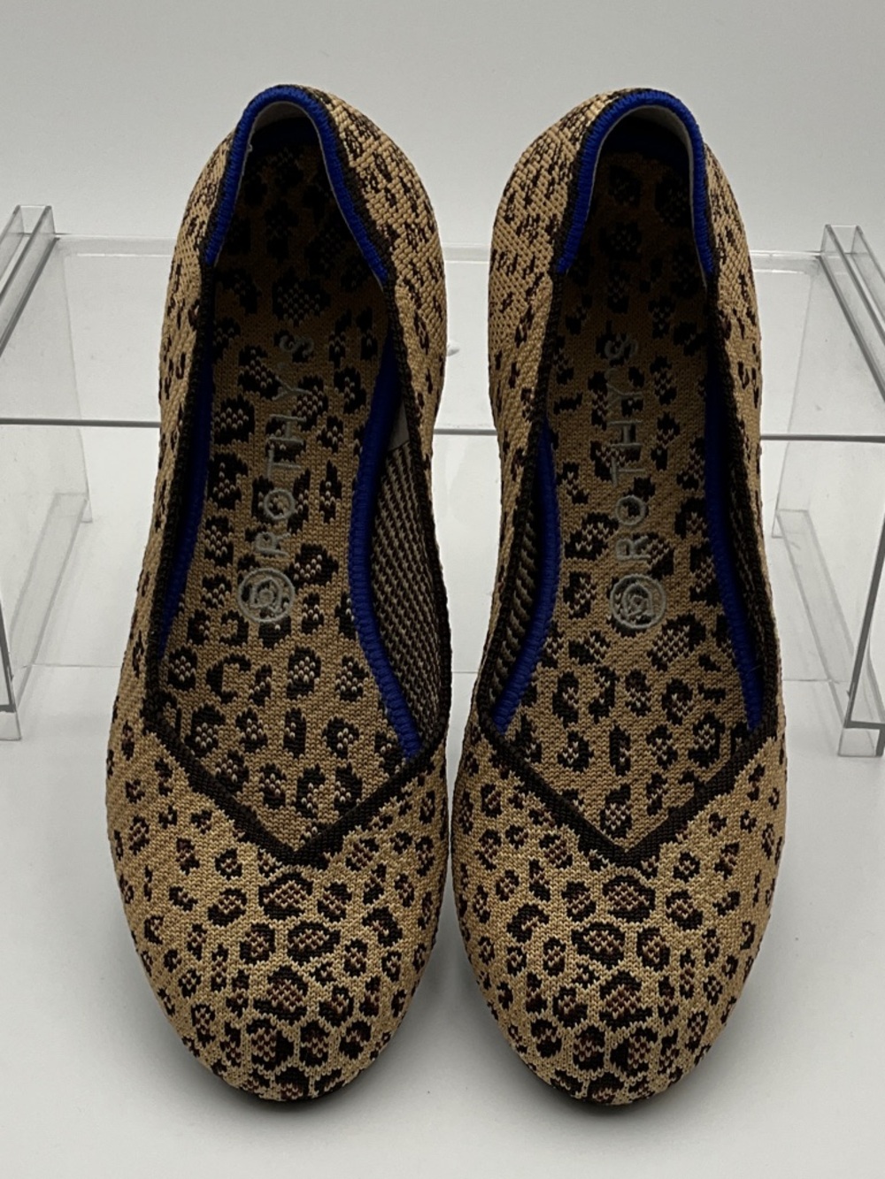 Rothy's Leopard Print Knit Flats with Blue Trim